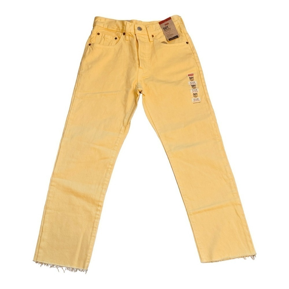 LEVI’S Cropped High Rise Straight Leg Raw Hem Yellow Jeans Size 27 NEW - Picture 5 of 10
